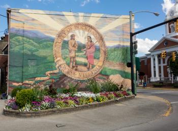 BUCHANNON, WEST VIRGINIA - AUGUST 13, 2016: Mural by Deborah Dorland on wall by County Court House in Buckhannon West Virginia