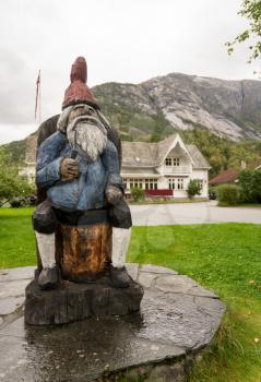 EIDFJORD, NORWAY - 21 SEPTEMBER 2017: Statue of the Troll on the quayside in Eidfjord in Norway