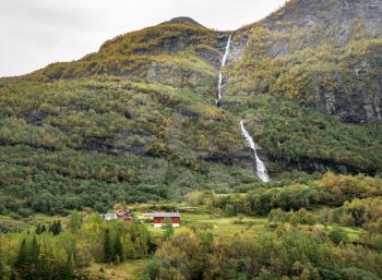 Mountains and valley scenery from the train between Flam and Myrdal in Norway