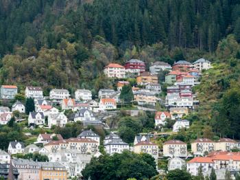 Houses and homes line the dockside in Bergen, Norway