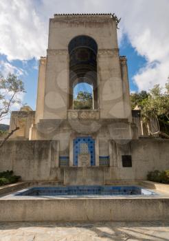Solid concrete memorial to William Wrigley in botanic gardens near Avalon on Catalina Island
