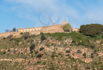 Montjuic castle overlooking Barcelona harbor and taken from the port
