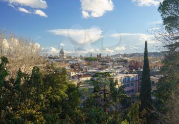 Skyline of city of Rome, Italy from the Pincio Gardens Terrace