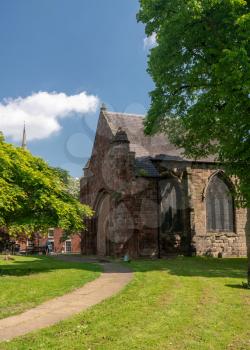Exterior of the remains of St Chad's church on Milk Street in Shrewsbury, England