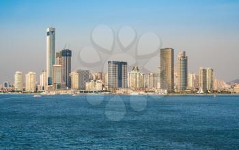 Panorama of the city skyline of Xiamen in China from the ocean