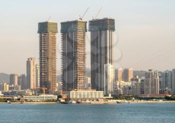 New apartment buildings under construction on seafront of Xiamen
