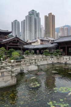 Temple in the Nan Lian Garden by Chi Lin Nunnery in Hong Kong