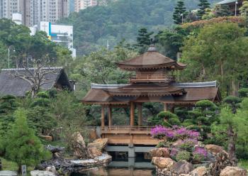 Temple in the Nan Lian Garden by Chi Lin Nunnery in Hong Kong