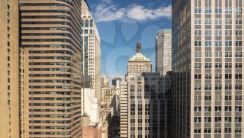 Panorama of miscellaneous office skyscraper buildings around 45th street in New York City