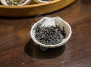 Different white, black, green and oolong teas in traditional tea ceremony in China