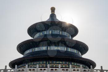 Ornate roof and carvings of Temple of Heaven in Beijing, China