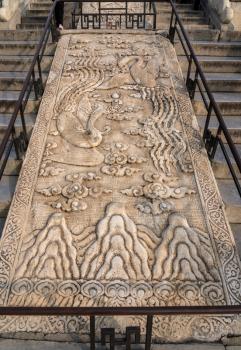 Detail of ornate carving in marble on Temple of Heaven in Beijing, China