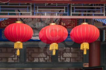 Traditional red lanterns in famous Cultural Shopping Street in TIanjin