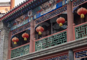 Traditional red lanterns in famous Cultural Shopping Street in TIanjin