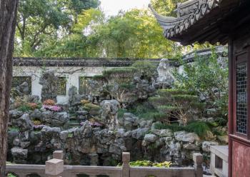 Ornamental rock garden in Yu or Yuyuan Garden in  the old city of Shanghai