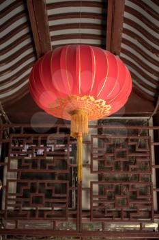 Small courtyard with chinese lanterns in Yu or Yuyuan Garden in  the old city of Shanghai