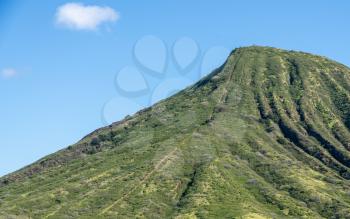 The steep railway trail up the side of the extinct volcano Koko Head on Oahu in Hawaii
