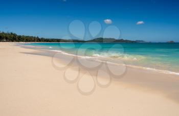 Wide and deserted idyllic sand at Sherwood Beach on the east coast of Oahu in Hawaii in winter