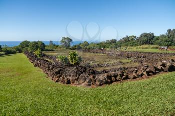 Stone walls and structure at the Pu'u O Mahuka Heiau historic site