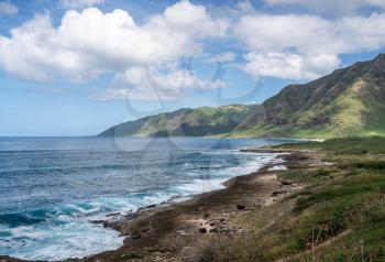 Panorama of Ka'ena Point at the end of the road along the west coast of Oahu, Hawaii