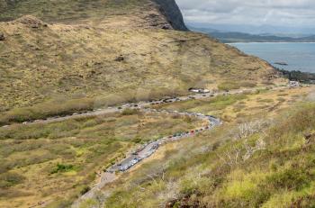 Congested parking at the trailhead to Makapu'u point and the lighthouse on Oahu