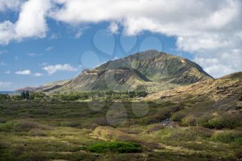 View inside the crater of the extinct volcano called Koko Head on Oahu in Hawaii