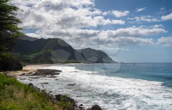 Panorama of Ka'ena Point at the end of the road along the west coast of Oahu, Hawaii