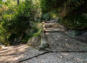 A choice of steep stone paths in the gardens above Sintra in Portugal
