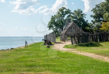 Reconstruction of wooden fort in the Historic Jamestowne Settlement in Virginia