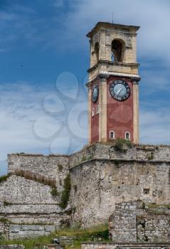 Clock tower inside Old Fortress in the town of Corfu