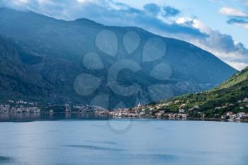 Small village of Prcanj on coastline of Gulf of Kotor in Montenegro
