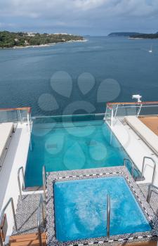 Cruise ship infinity edge swimming pool in the Dubrovnik cruise port near the old town