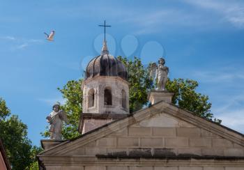 Statues on St Church of our Lady of Health in the old town of Zadar in Croatia