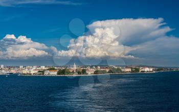 Wake behind departing cruise ship leaving the port of Zadar in Croatia