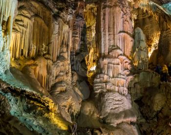 Stalactites and stalagmites underground in cave system in Postojna