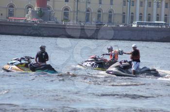 Russia, Volgodonsk - June 10, 2015: Racing on water scooters. Sports on the water.