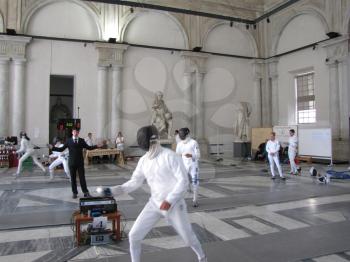  Fencing. Hall of preparation of fencers.  