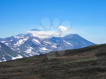 The nature of Kamchatka, a burnt volcano, an area near a volcano
