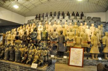 XIAN, CHINA - October 29, 2017: Clay busts in the museum. Souvenir workshop of the terracotta army. Souvenirs in the museum of the terracotta army.