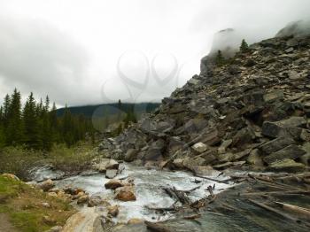 Mountain river in Canada, pristine nature Canadian landscape.