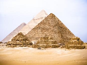 Big pyramids of Egypt. Pyramids, megalithic structures of ancient civilization.