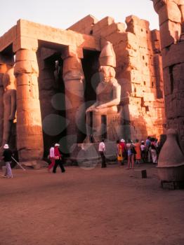 Giza, Egypt - May 23, 2017: People near the sights of Egypt. Tour of the ruins of ancient Egypt.