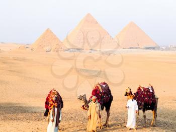Giza, Egypt - May 23, 2017: People near the sights of Egypt. Tour of the ruins of ancient Egypt.