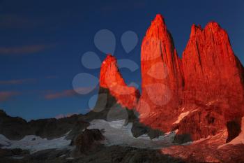 Towers at sunrise, Torres del Paine National Park, Patagonia, Chile
