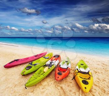 Colorful kayaks on the tropical beach, Thailand
