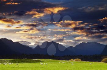 Mountain landscape at sunset, Southland, New Zealand