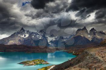 Torres del Paine National Park, Lake Pehoe and Cuernos mountains, Patagonia, Chile