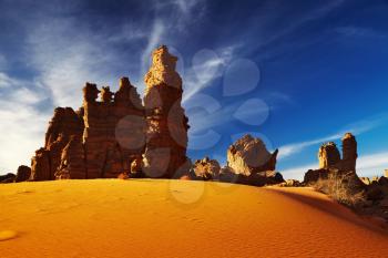 Bizarre sandstone cliffs in Sahara Desert, Tassili N'Ajjer, Algeria
