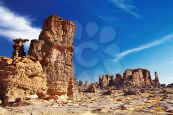 Bizarre sandstone cliffs in Sahara Desert, Tassili N'Ajjer, Algeria
