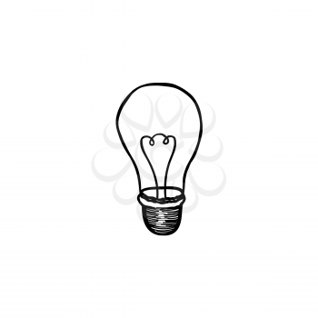Lamp bulb isolated over white background. Light icon. Doodle line hand drawn sketch illustration